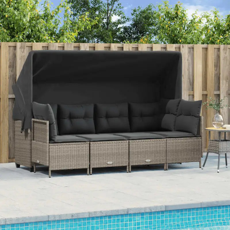 Loungeset van gepoedercoated staal met beige materiaal voor tuin en terras - Lichtgrijs / met luifel - Tuinsets