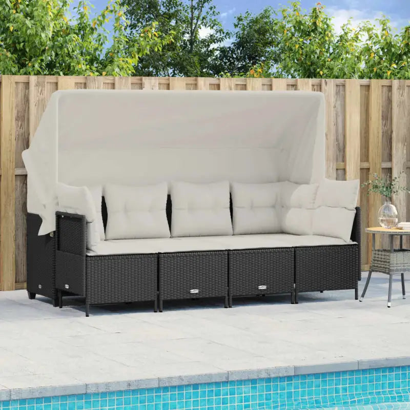 Loungeset van gepoedercoated staal met beige materiaal voor tuin en terras - Zwart / met luifel - Tuinsets