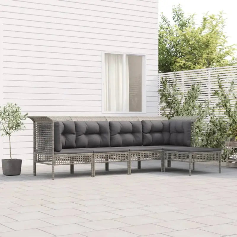 Loungeset van grijs gepoedercoat staal met perfecte afmetingen voor tuin - 2x hoek + 2x midden + voetensteun - Tuinsets