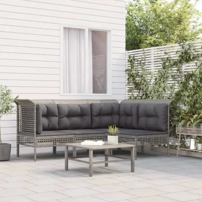 Loungeset van grijs materiaal met gepoedercoat staal afmetingen - 2x hoek + 2x midden - Tuinsets