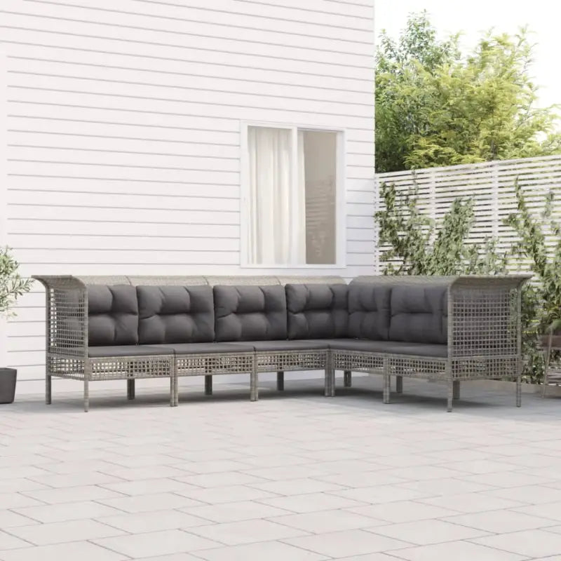 Loungeset van poly rattan en gepoedercoat staal in grijs materiaal - 3x hoek + 3x midden - Tuinsets