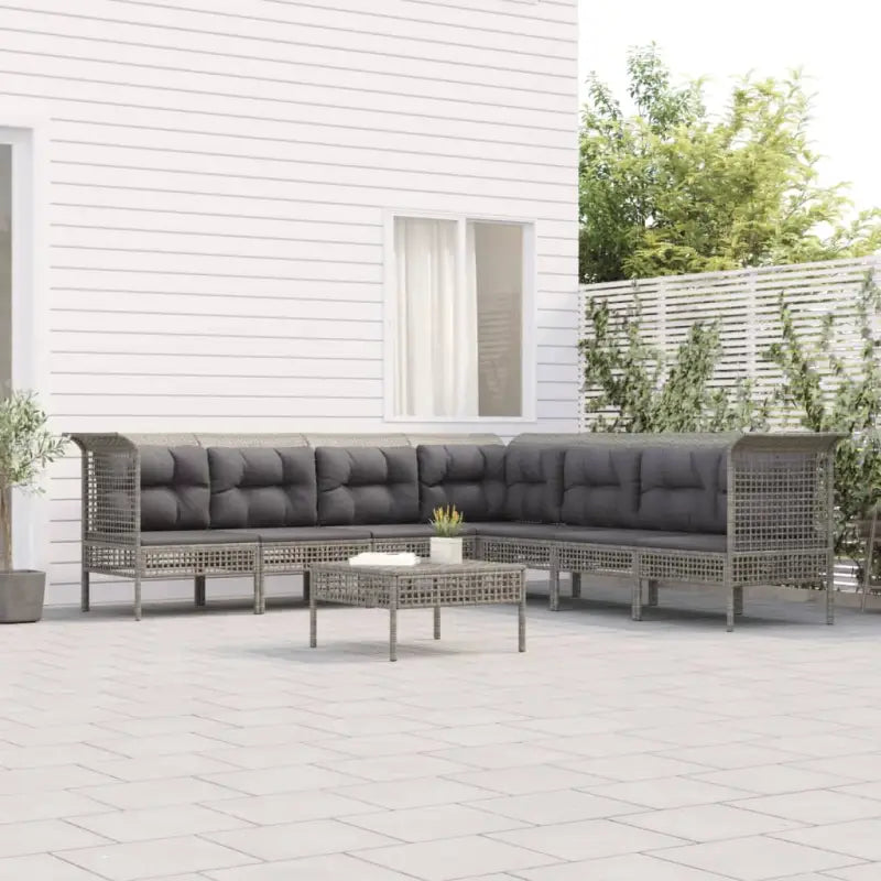 Loungeset van poly rattan en gepoedercoat staal in grijs materiaal - 4x midden + 3x hoek + voetensteun - Tuinsets