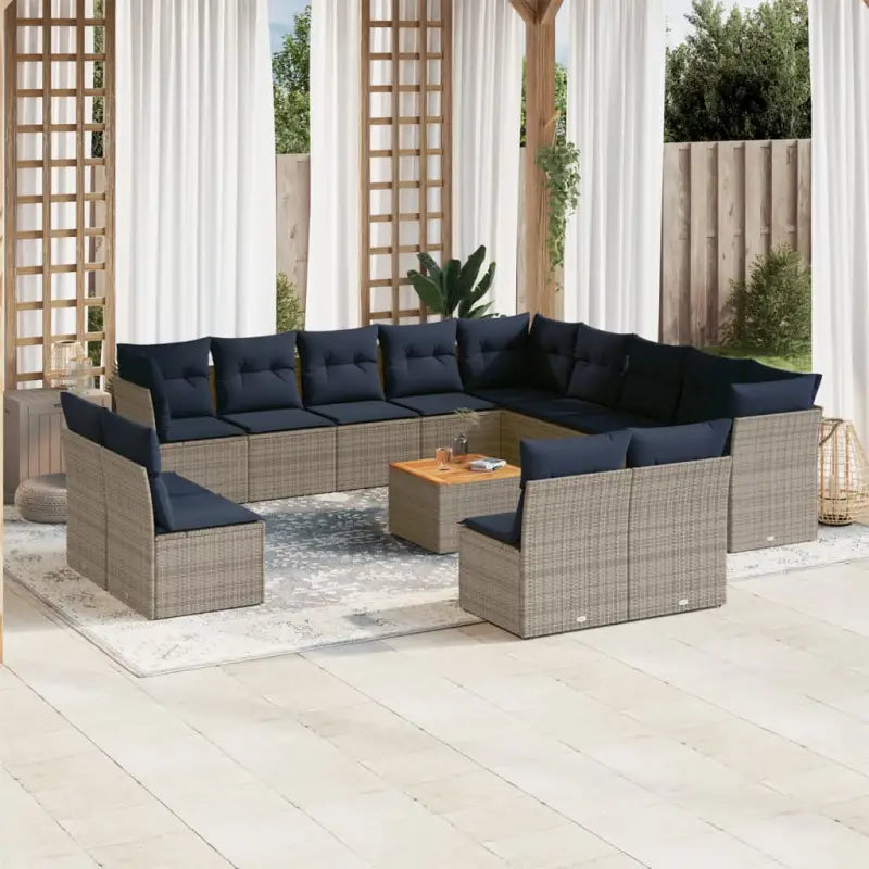Loungeset van poly rattan en gepoedercoat staal met optimale afmetingen - Grijs en blauw - Tuinsets