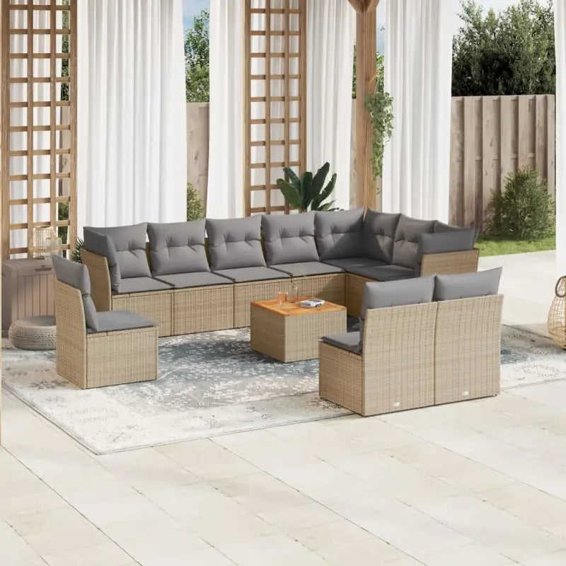 Loungeset van poly rattan en gepoedercoat staal voor buitengebruik - Beige en grijs - Tuinsets
