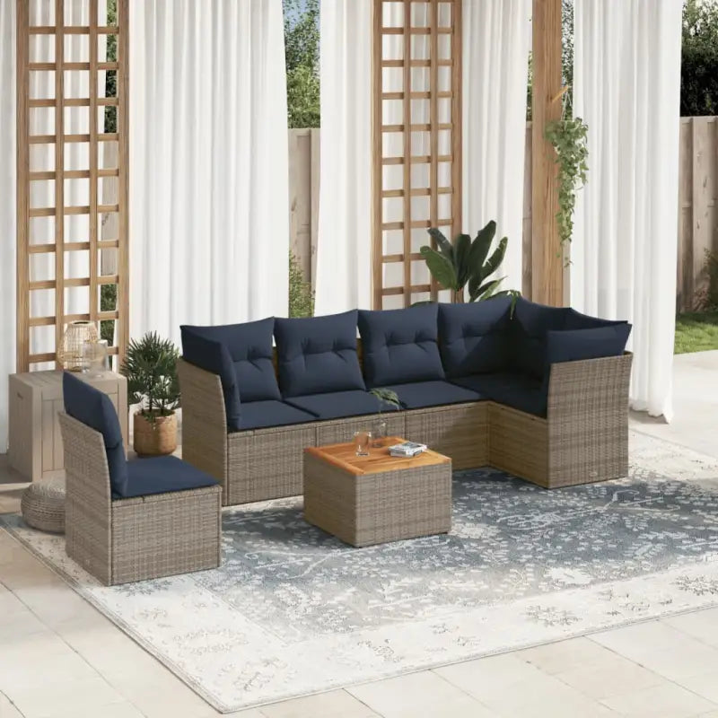 Loungeset van poly rattan en gepoedercoat staal voor tuin of terras - Grijs / 2x middle + table + 1x corner - Tuinsets