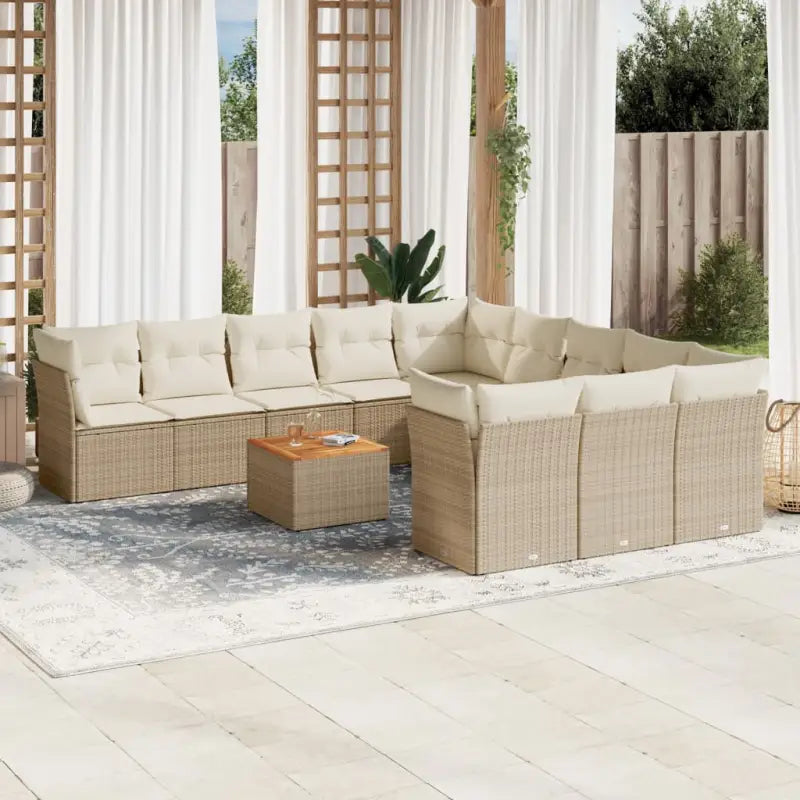 Loungeset van poly rattan en gepoedercoat staal voor tuin of terras - beige en crèmekleurig - Tuinsets