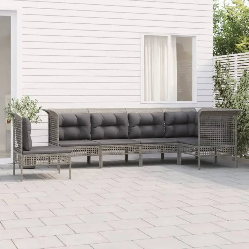Loungeset van poly rattan met gepoedercoat staal in grijs materiaal - 3x hoek + 3x midden - Tuinsets