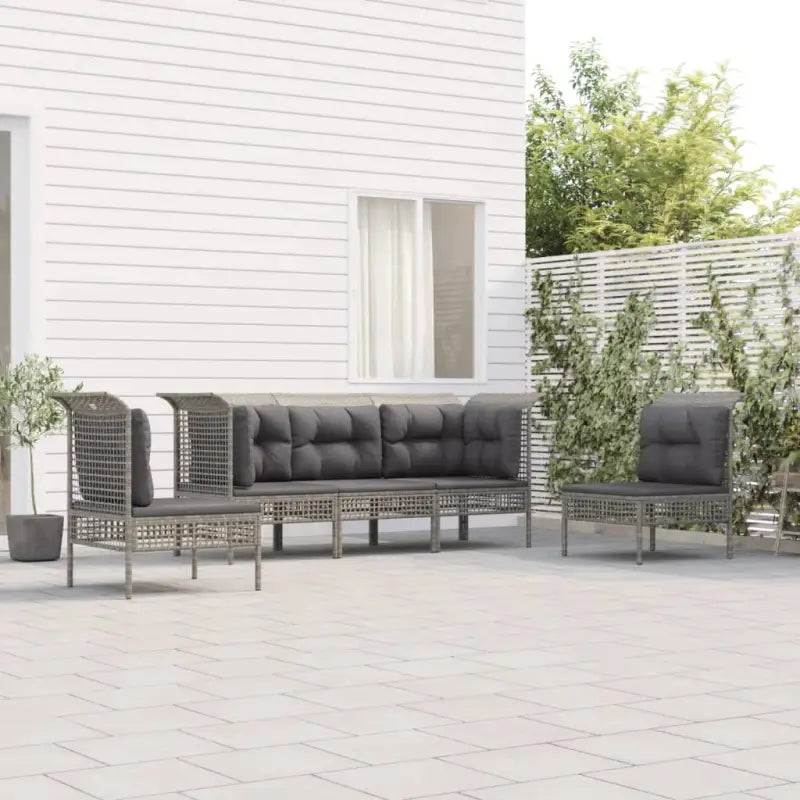 Loungeset van poly rattan met gepoedercoat staal in grijs materiaal - Tuinsets