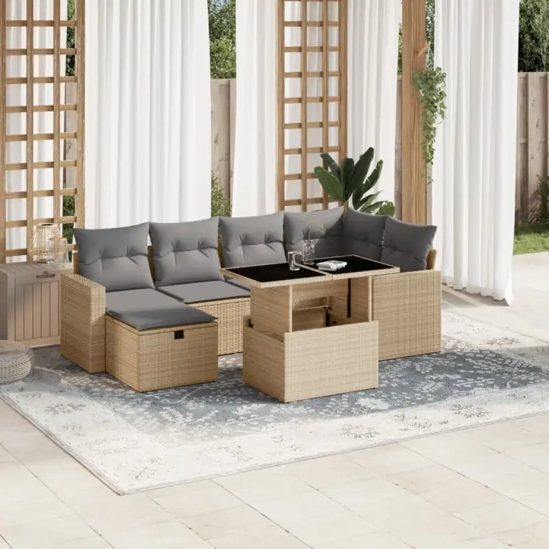 Loungeset van zwart gepoedercoat staal voor buiten optimaal comfort - Beige en grijs / zonder opbergruimte - Tuinsets
