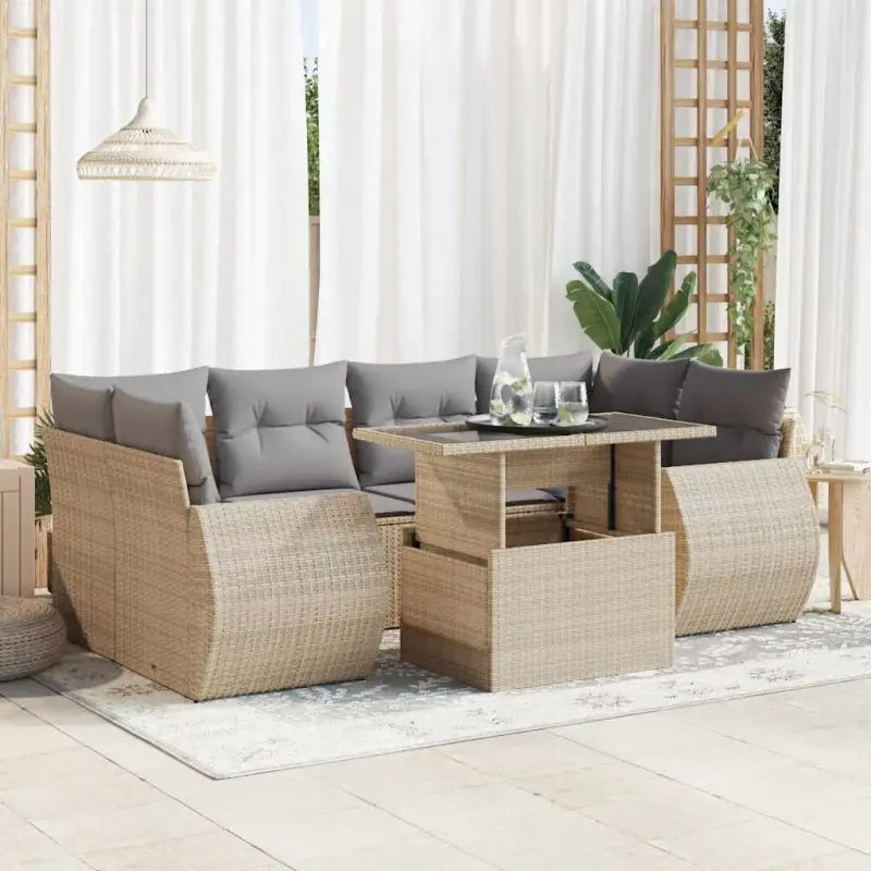 Loungeset van zwart materiaal en gepoedercoat staal voor buiten - Beige en grijs / met opbergruimte - Tuinsets