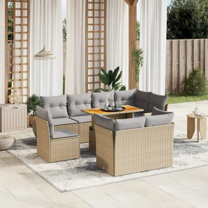 Loungeset van zwart materiaal en gepoedercoat staal voor je tuin - beige en lichtgrijs / 3x midden + 5x hoek + Tafel
