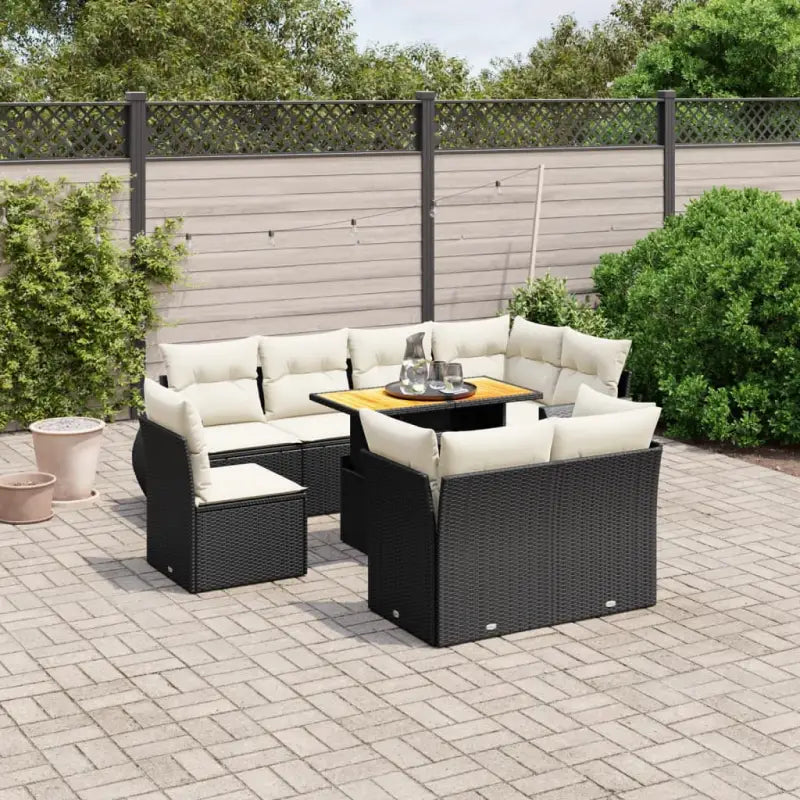 Loungeset van zwart materiaal en gepoedercoat staal voor je tuin - Zwart en crème / 3x midden + 5x hoek + Tafel