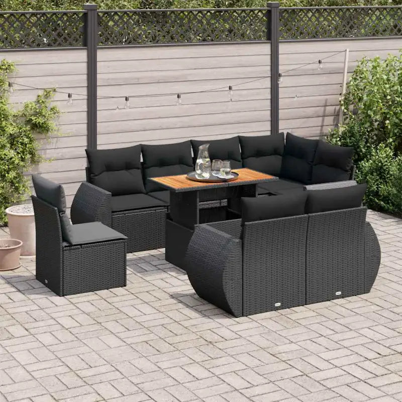 Loungeset van zwart materiaal en gepoedercoat staal voor je tuin - Zwart / 5x hoek + Tafel + 3x midden - Tuinsets