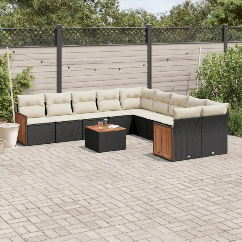 Loungeset van zwart materiaal en gepoedercoat staal voor tuin of terras - Zwart en crème / Met tafel - Tuinsets