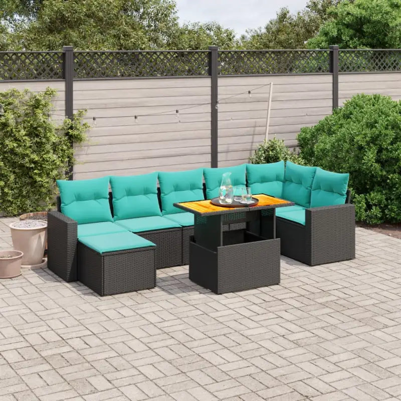 Loungeset voor buiten in zwart materiaal en gepoedercoat staal - Zwart / Tafel + hoek + 3x midden - Tuinsets