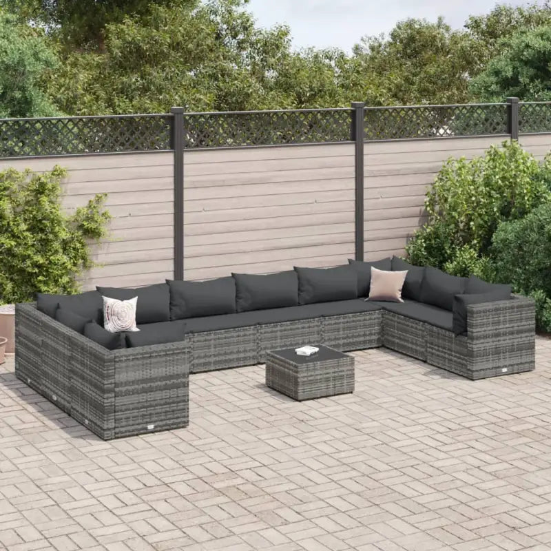 Loungeset voor tuin met grijs materiaal en gepoedercoat staal - Grijs / 4x hoek + 6x midden + Tafel - Tuinsets