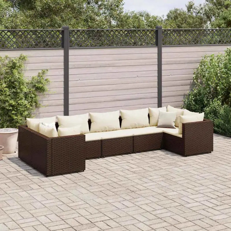 Loungeset voor tuin met grijs materiaal en gepoedercoat staal - Bruin en crème / 4x hoek + 3x midden - Tuinsets