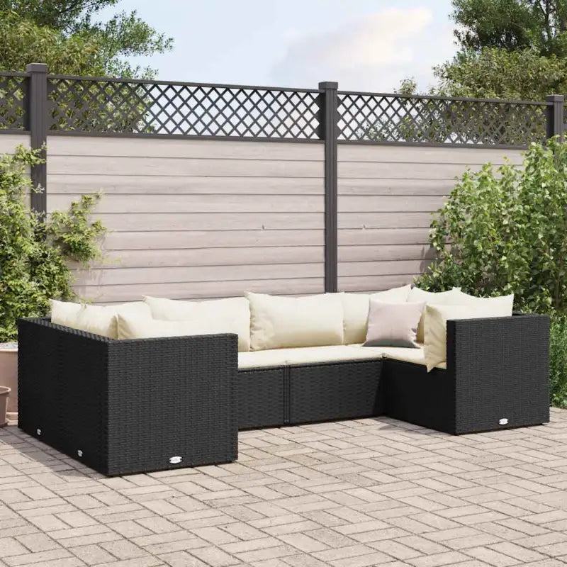 Loungeset voor tuin met grijs materiaal en gepoedercoat staal - Zwart en crème / 4x hoek + 2x midden - Tuinsets