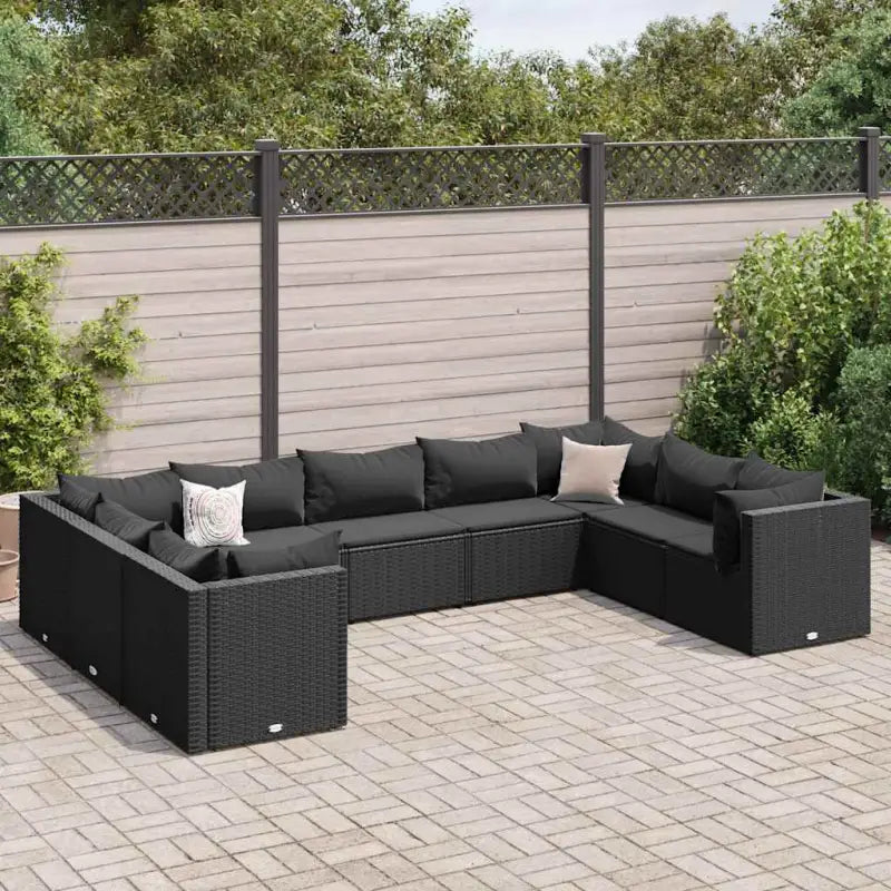 Loungeset voor tuin met grijs materiaal en gepoedercoat staal - Zwart / 4x hoek + 5x midden - Tuinsets