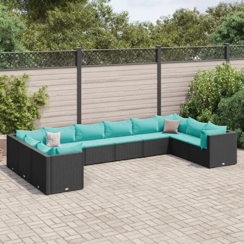 Loungeset voor tuin met grijs materiaal en gepoedercoat staal - Zwart en blauw / 4x hoek + 6x midden - Tuinsets