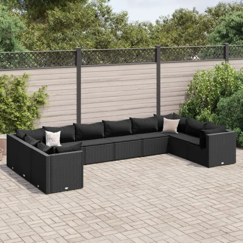 Loungeset voor tuin met grijs materiaal en gepoedercoat staal - Zwart / 4x hoek + 6x midden - Tuinsets
