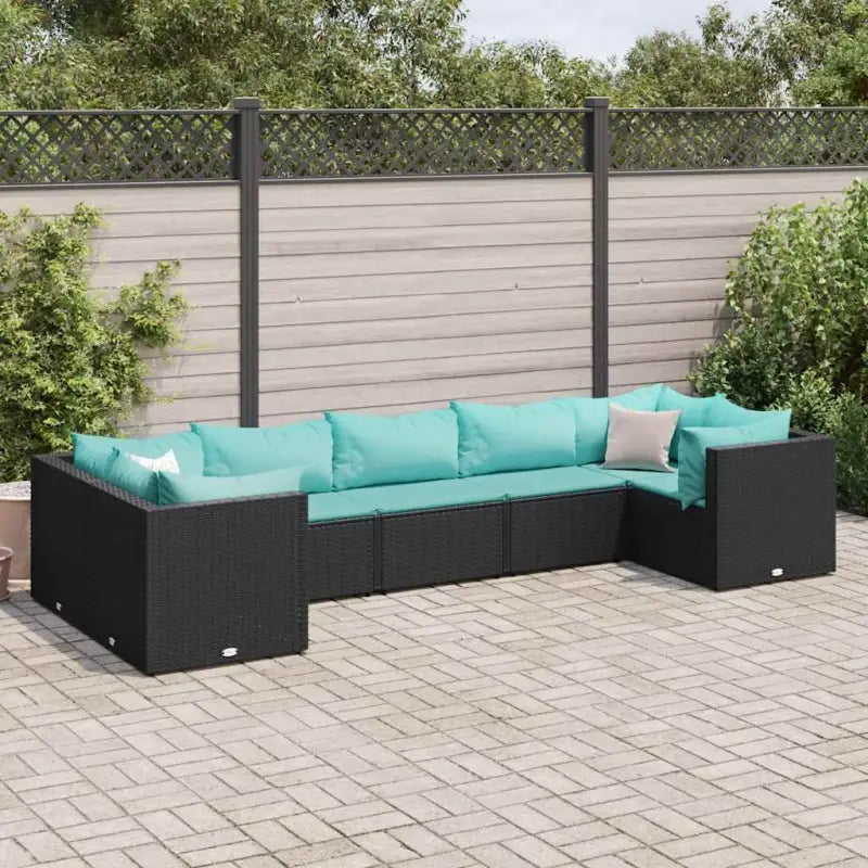 Loungeset voor tuin met grijs materiaal en gepoedercoat staal - Zwart en blauw / 4x hoek + 3x midden - Tuinsets