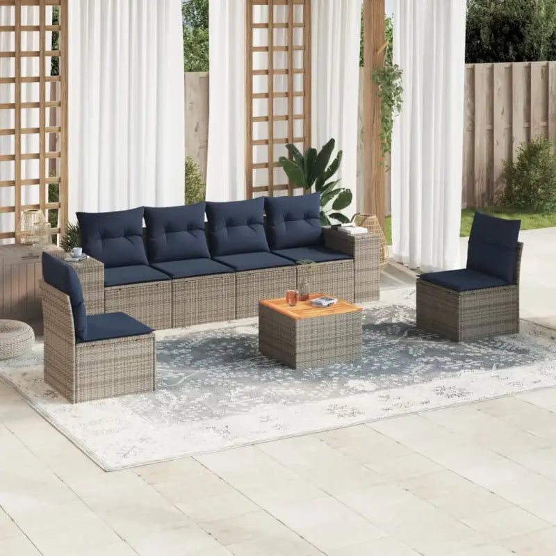 Loungeset voor tuin of terras met grijs materiaal en gepoedercoat staal - Grijs en blauw - Tuinsets