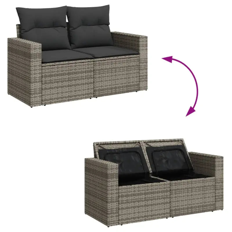 Loungeset voor tuin of terras met grijs materiaal en gepoedercoat staal - Tuinsets