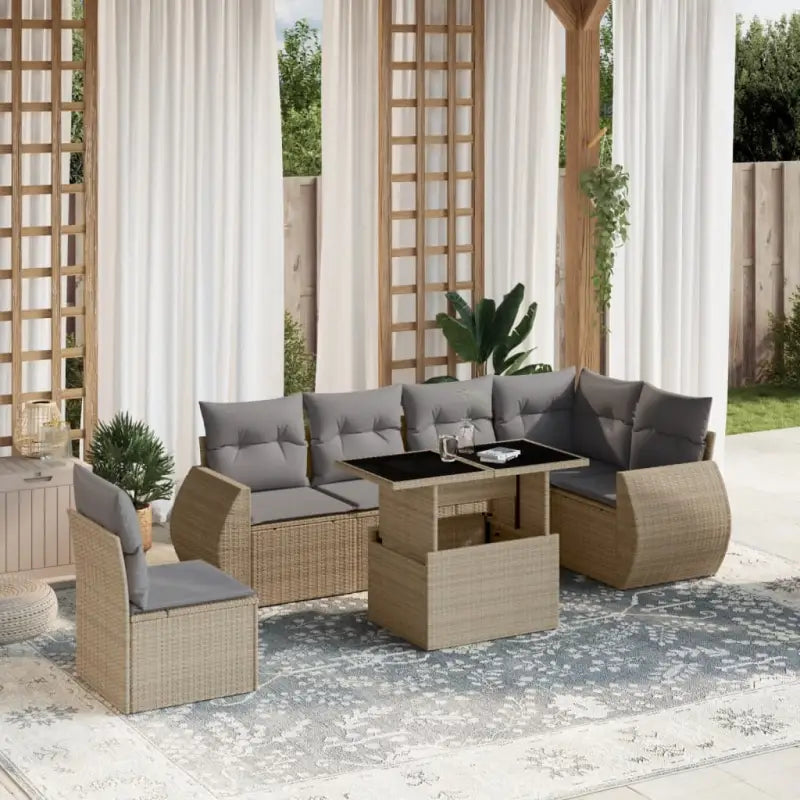 Loungeset voor tuin of terras met zwart materiaal en gepoedercoat staal - Beige en grijs / Met tafel - Tuinsets