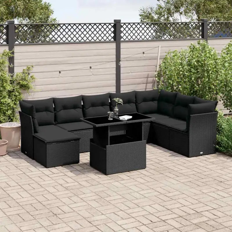 Loungeset voor tuin of terras van beige materiaal en gepoedercoat staal - Zwart / zonder opbergruimte - Tuinsets