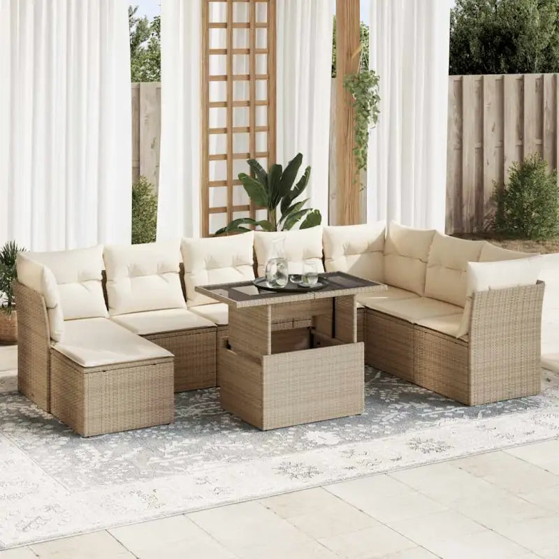 Loungeset voor tuin of terras van beige materiaal en gepoedercoat staal - beige en crèmekleurig / met opbergruimte
