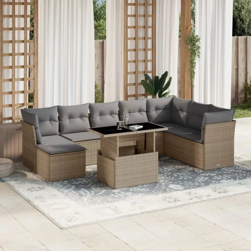 Loungeset voor tuin of terras van beige materiaal en gepoedercoat staal - Beige en grijs / zonder opbergruimte
