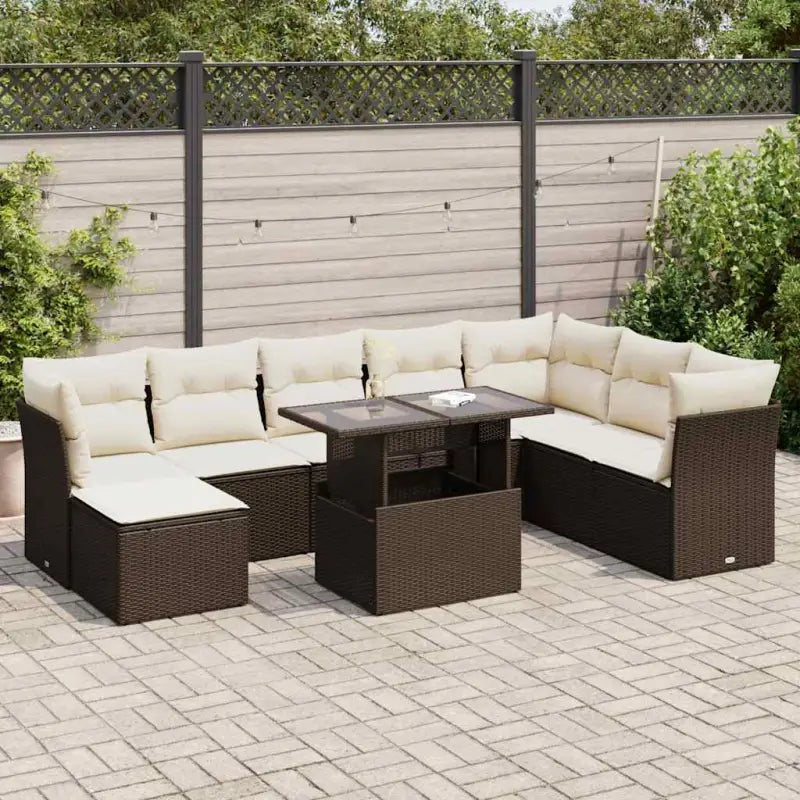 Loungeset voor tuin of terras van beige materiaal en gepoedercoat staal - Bruin en crème / met opbergruimte - Tuinsets