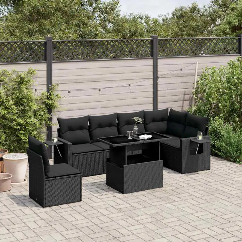 Loungetafel Tuinset met beige materiaal en gepoedercoat staal afmetingen - Zwart / Met tafel - Tuinsets