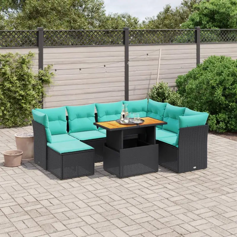 Loungetekstafel set in zwart materiaal en gepoedercoat staal afmetingen - Zwart / 3x midden + Tafel + 3x hoek - Tuinsets