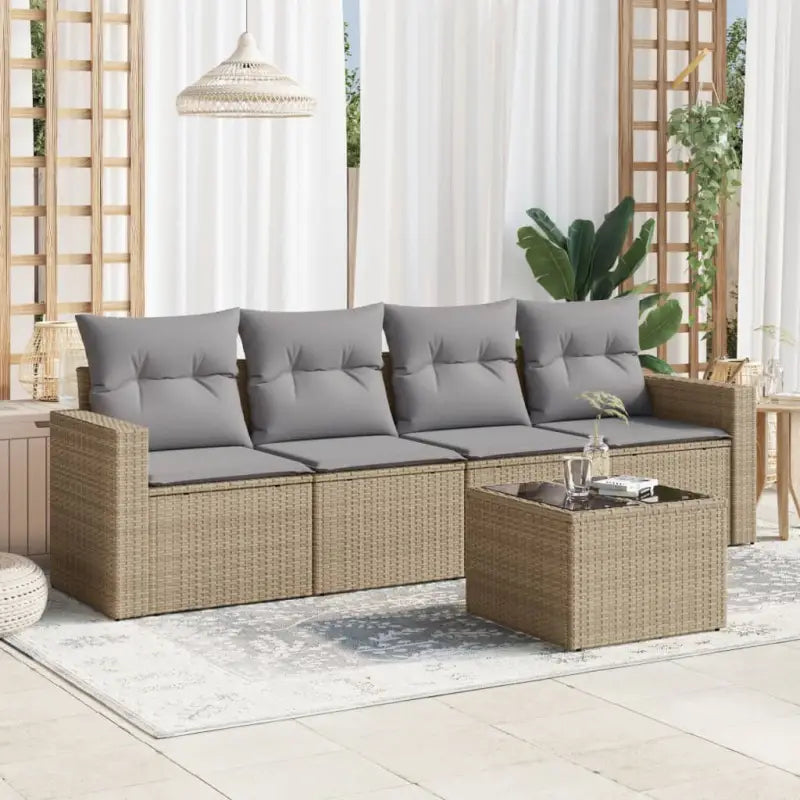 Loungetuig tuinset met poly rattan en comfortabele zitervaring - Beige en grijs / Met tafel - Tuinsets