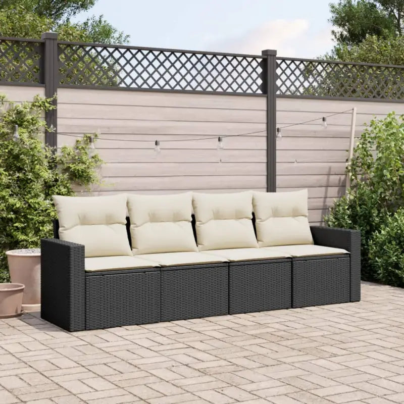 Loungetuig tuinset met poly rattan en comfortabele zitervaring - Zwart en crème / Zonder tafel - Tuinsets