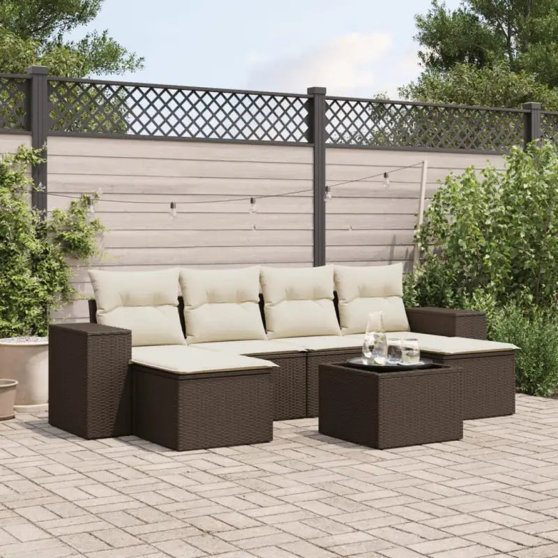 Loungetuigset van beige materiaal en gepoedercoat staal met perfecte afmetingen - Bruin en crème / Met tafel - Tuinsets