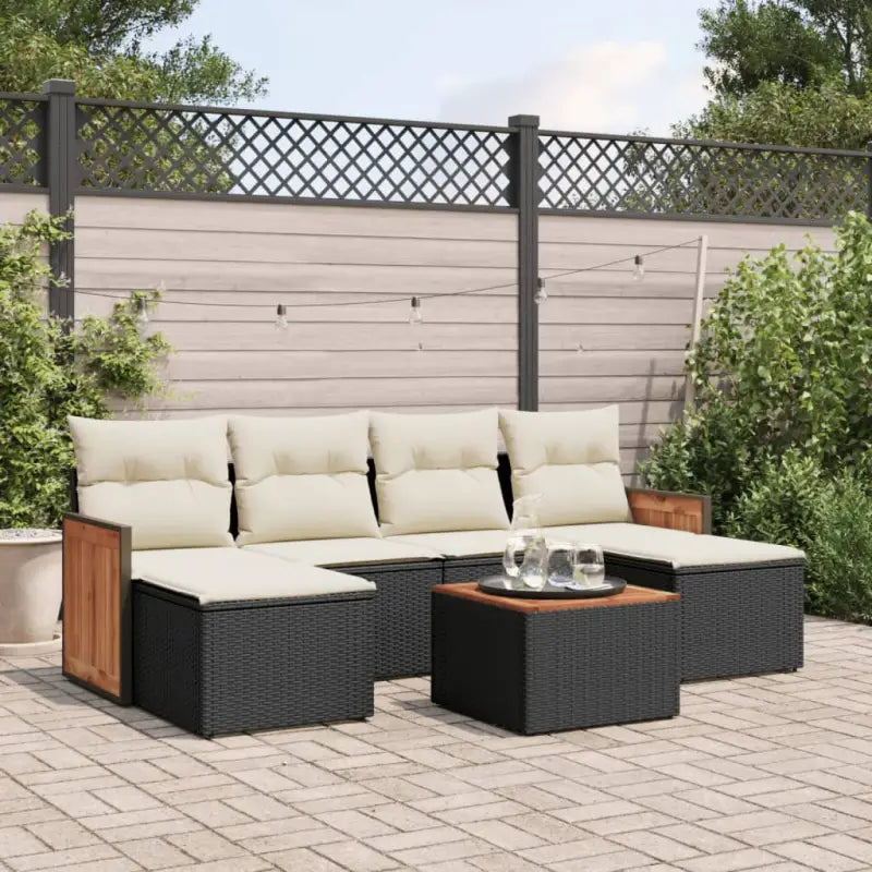 Loungetuinset in beige materiaal met gepoedercoat staal afmetingen - Zwart en crème / Met tafel - Tuinsets