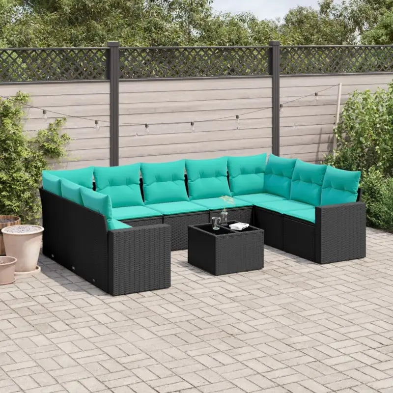 Loungetuinset in bruin materiaal van gepoedercoat staal met afmetingen - Zwart en blauw / Met tafel - Tuinsets