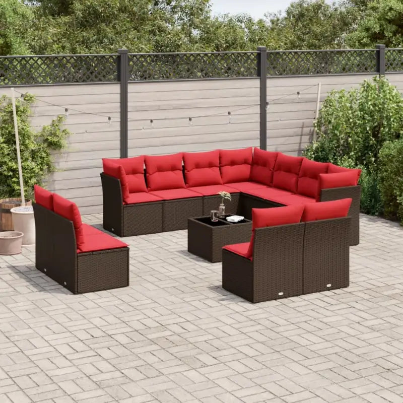 Loungetuinset in grijs materiaal met gepoedercoat staal en waterdichte tas - Bruin en rood / Met tafel - Tuinsets