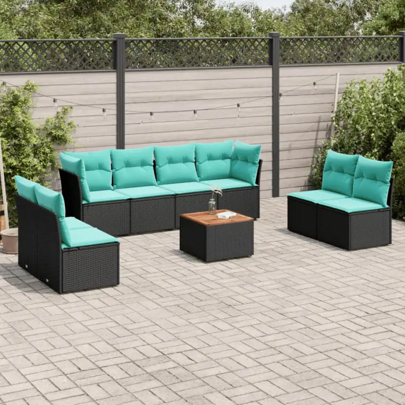 Loungetuinset in poly rattan met gepoedercoat staal afmetingen - Zwart en blauw - Tuinsets