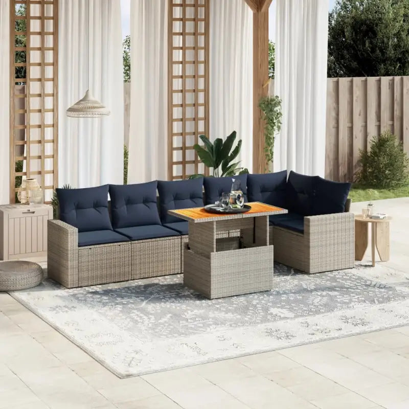 Loungetuinset in zwart materiaal met gepoedercoat staal afmetingen - Grijs / hoek + 3x midden + 2x Bank + Tafel