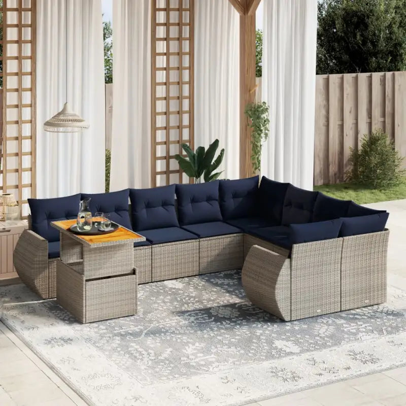 Loungetuinset in zwart materiaal met gepoedercoat staal en afmetingen - Grijs / 5x midden + Tafel + 2x hoek - Tuinsets
