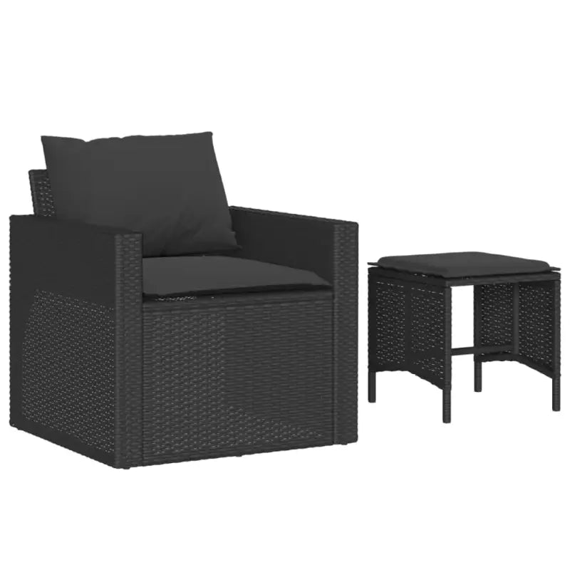 Loungetuinset in Zwart Materiaal met Poly Rattan en Gepoedercoat Staal - Tuinsets