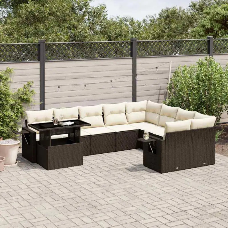 Loungetuinset met beige materiaal en gepoedercoat staal afmetingen - Bruin en crème - Tuinsets