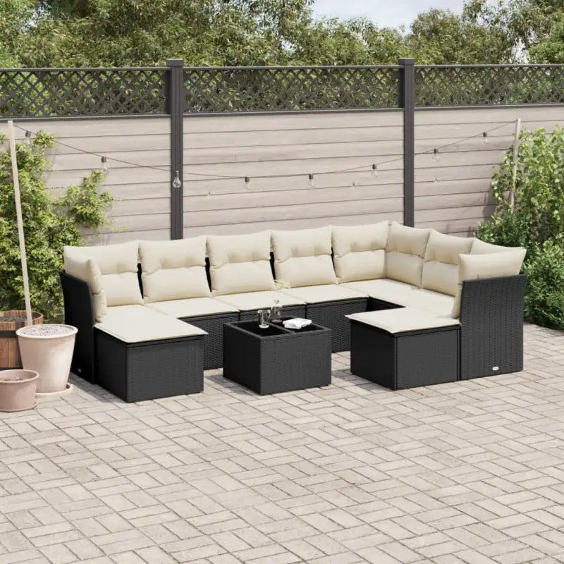 Loungetuinset met beige materiaal en gepoedercoat staal afmetingen - Zwart en crème / Met tafel - Tuinsets