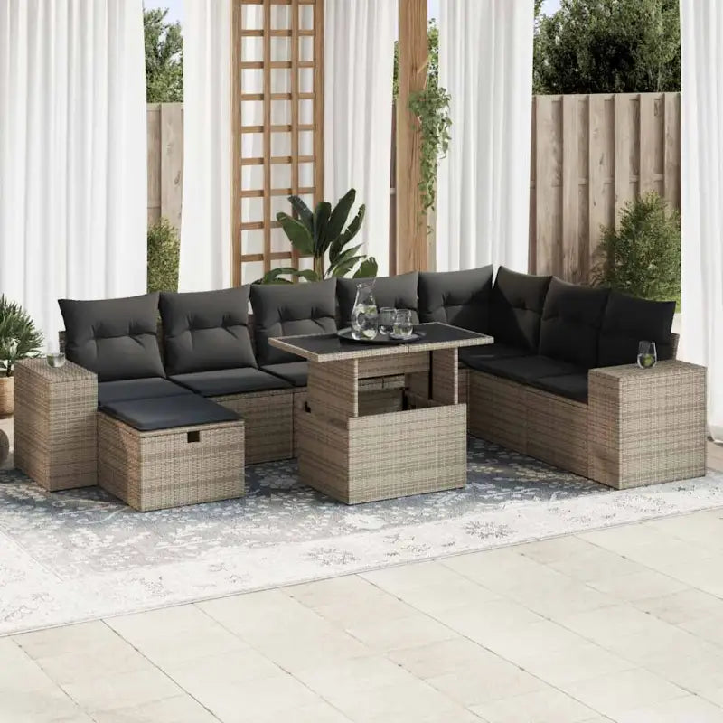 Loungetuinset met beige materiaal en gepoedercoat staal afmetingen - Grijs / met opbergruimte - Tuinsets