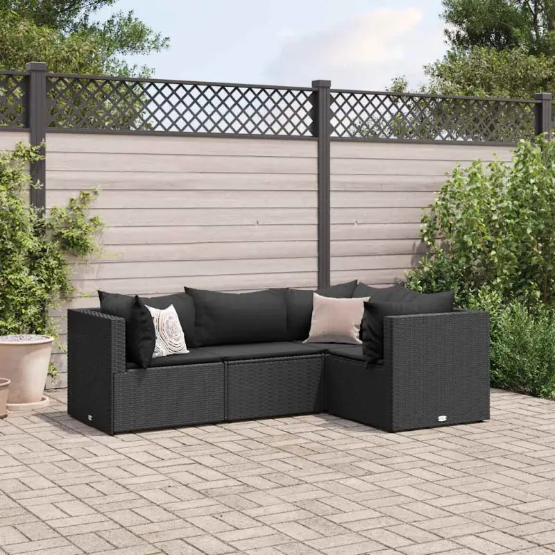 Loungetuinset met bruin materiaal en gepoedercoat staal voor buitengevoel - Zwart / 3x hoek + midden - Tuinsets