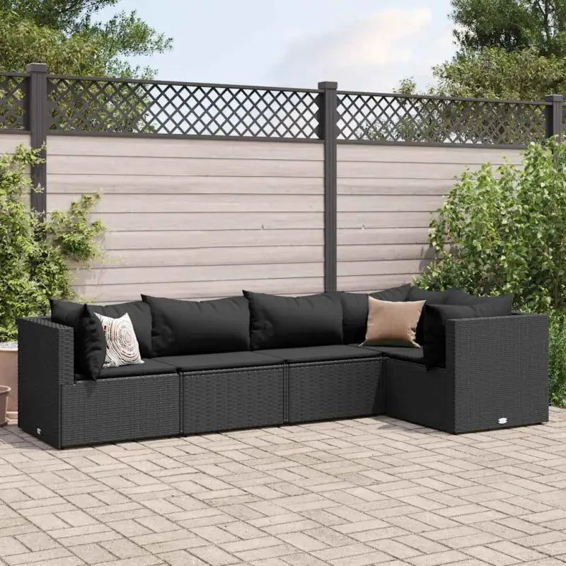 Loungetuinset met bruin materiaal en gepoedercoat staal voor buitengevoel - Zwart / 3x hoek + 2x midden - Tuinsets